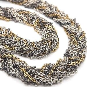 Multi Strand Chain Necklace Gold Silver Multi Tone Twisted Braided 24" Statement